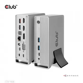 Dokovací stanice CLUB3D CSV-1568 kovové pouzdro USB Gen2 Type-C USB Gen2 Type-A HDMI DP VGA RJ45 120W