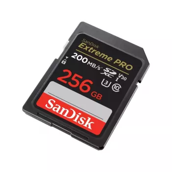 SDXC paměťová karta SANDISK Extreme PRO 256 GB UHS‑I U3 V30 Class 10 — čtení 200 MB/s, zápis až 140 MB/s, odolná proti nárazu