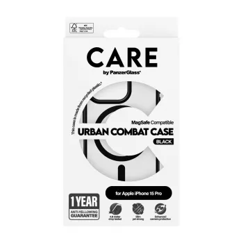 Pouzdro PanzerGlass CARE™ by ® Urban Combat Case průhledné s černým MagSafe pro iPhone 15 Pro