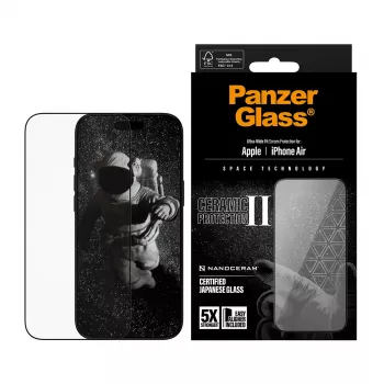 Ochranná fólie displeje PanzerGlass Ceramic II pro iPhone Air Ultra-Wide Fit s EasyAligner, tvrzené sklo, PET, silikon, transparentní, 1 ks