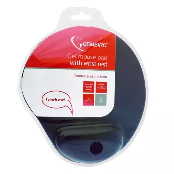 Podložka pod myš GEMBIRD MP-GEL-BK — černá gumová a gelová s opěrkou zápěstí, 220×240 mm
