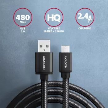 Axagon BUMM-AM15AB USB kabel USB 2.0 1,5 m Micro-USB B USB A černý