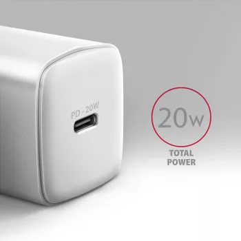 Nástěnná nabíječka Axagon ACU-PD20W, 1x QC3.0/AFC/FCP/PD Type-C, 20 W, bílá