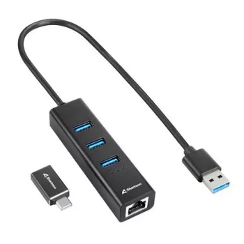 SHARKOON USB hub - 3-port USB 3.2 Gen 1 Alu + Ethernet černý