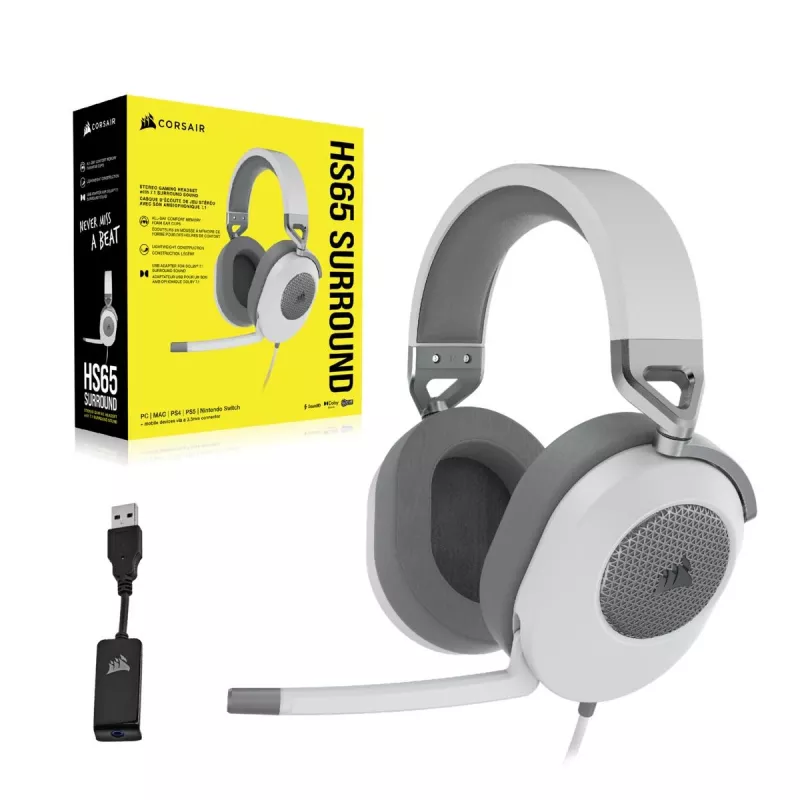 CORSAIR herní headset Hs65 - 3,5mm - Surround - bílý