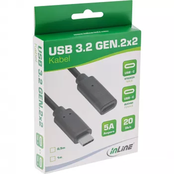 USB 3.2 Gen.2x2 prodlužovací kabel InLine 35771 1m USB-C samec/samice černý