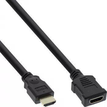 InLine HDMI kabel, High Speed HDMI kabel, M/F, černý, zlaté kontakty, 3m