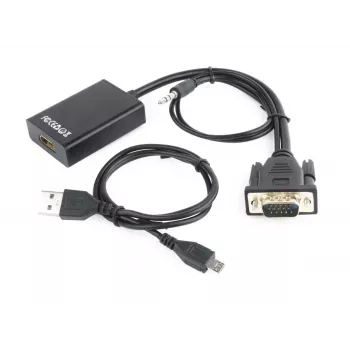 GEMBIRD adaptérový kabel VGA na HDMI, napájený přes USB, 15 cm - černý