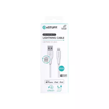 eSTUFF ES601170 INFINITE Super Soft kabel USB-A na Lightning, MFi, 1 m, bílý, recyklovaný TPE