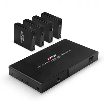 Lindy 38262 70m Cat.6 4 Port HDMI 4K60 Splitter Extender, HDR, Black