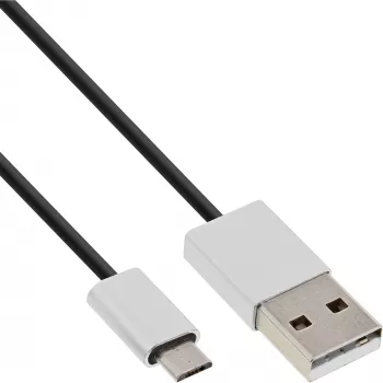 InLine Micro-USB 2.0 kabel, USB Type-A / Micro-B M/M, černá/alu, flexibilní, 1 m