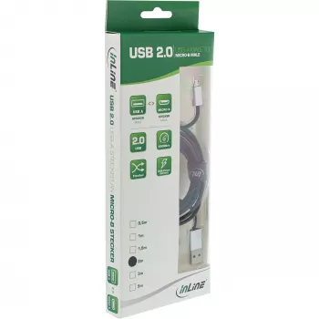 InLine Micro-USB 2.0 kabel, USB Type-A / Micro-B M/M, černá/alu, flexibilní, 1 m