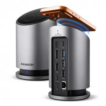 AXAGON HMC-WL9 USB-C 9‑v‑1 dokovací hub s 10 Gbit/s, 100W PD, 8K HDMI, Ethernet, bezdrátové nabíjení