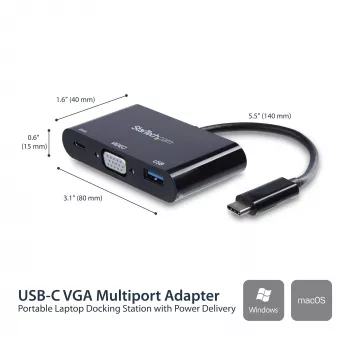 StarTech.com USB-C VGA multiport adaptér - USB 3.0 port - 60W PD