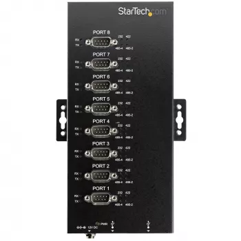 StarTech.com 8portový sériový hub USB na RS232/RS485/RS422 adaptér - průmyslový USB 2.0 na DB9 sériový konvertor hub - krytí IP30 - kovový sériový hub na DIN lištu - 15kV ESD ochrana