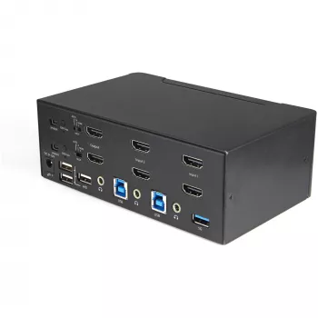 StarTech.com 2portový HDMI KVM switch pro dva monitory - 4K 60Hz Ultra HD HDR - stolní 4K HDMI 2.0 KVM switch s 2portovým USB 3.0 hubem (5Gbps) & 4x USB 2.0 HID, audio - přepínání horkou klávesou - TAA