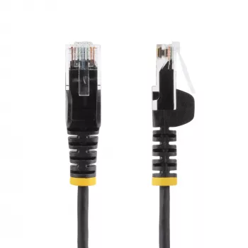 StarTech.com 7m černý slim CAT6 Ethernet kabel, snagless, 100W PoE, UTP, LSZH, 28AWG čistá holá měď, slim RJ45 síťový patch kabel s odlehčením tahu, jednotlivě testovaný