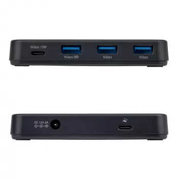 StarTech.com 4-port USB-C a USB-A hub, 5Gbps, vlastní napájení, 2-in-1 USB-C a USB-A hostitelský kabel, 1x USB-C a 3x USB-A (1x BC 1.2), 36W napájecí adaptér součástí