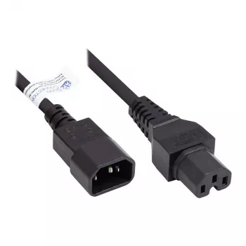 Přístrojový propojovací kabel IEC Hot-Condition C14 (rovný) na C15 (rovný), černý, 0,75 mm², 1 m, Good Connections® (P1450-S010)