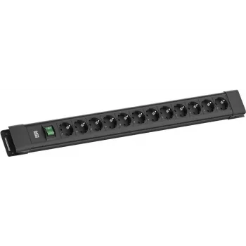 Přepěťová lišta Bachmann CONNECTUS 12x zásuvky CEE7/3 s 1x vypínačem, 2,0 m kabel, zástrčka CEE7/7, černá
