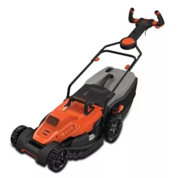 Black & Decker electric lawnmower with cutting height adjustment, height-adjustable handle with fold