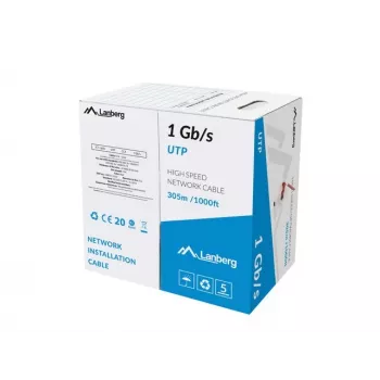 Lanberg LCU6-10CC-0305-R síťový kabel U/UTP 305 m, 1 Gbit/s, 23 AWG, CCA, 250 MHz, červený