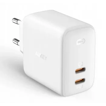 Nástěnná nabíječka Aukey PA-B4 2x USB bílá GaN – kompaktní USB napájecí adaptér se dvěma USB porty