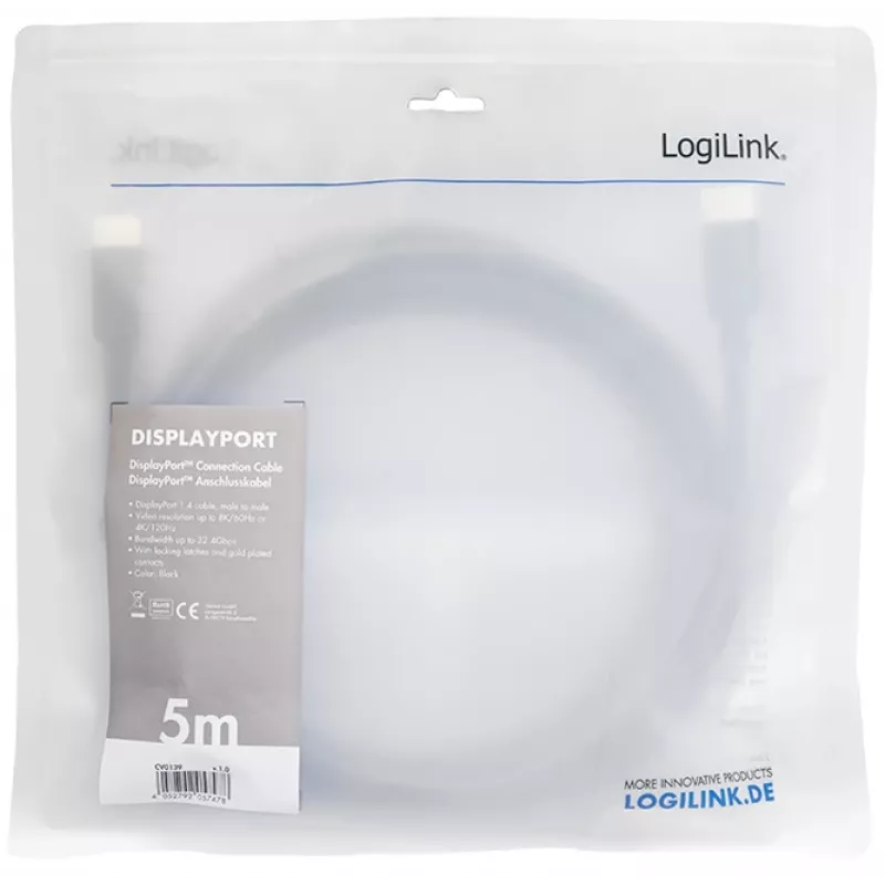 DisplayPort kabel LogiLink CV0139 5 m černý