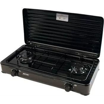 Mpm Kn-02/1kb přenosný plynový vařič Camping 2 hořáky smaltovaný rošt ochranné víko standard G30-37 Mbar černý