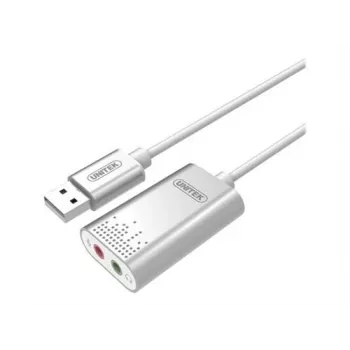 Unitek Y-247A USB stereo sound card, USB 2.0 Type-A to 2x 3.5 mm minijack, aluminium, 47 x 28 mm, Silver