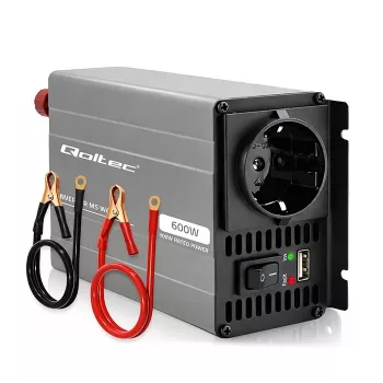 Qoltec MS Wave měnič napětí 12V na 230V 300/600W USB kompatibilní s LiFePO4 GEL AGM