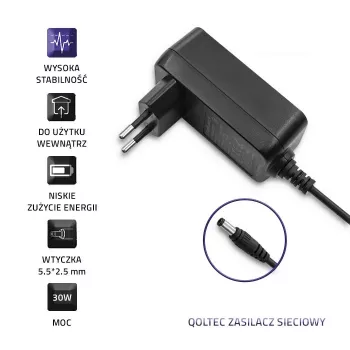 Qoltec napájecí adaptér 30W 15V 2A 5,5x2,5mm černý