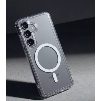 Magnetické průhledné pouzdro Crong Hybrid Clear pro Samsung Galaxy A57, kompatibilní s MagSafe, průhledné