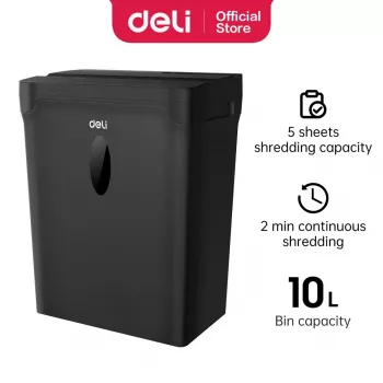 DELI ET014 skartovačka s křížovým řezem, 10 listů, zabezpečení P-4, 21L koš, černá
