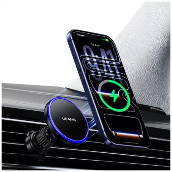 USAMS magnetický držák do mřížky ventilace pro smartphony, 360° rotace, černý