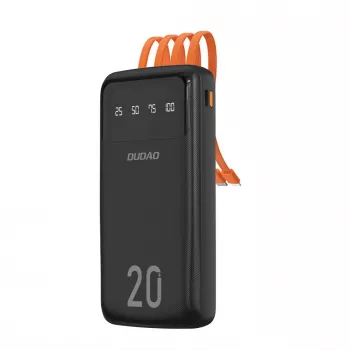 Dudao K6Pro+ powerbanka 20000mAh se 4 vestavěnými kabely USB-C Micro USB Lightning USB-A vstup černá