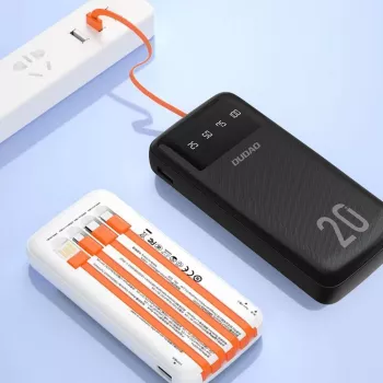 Dudao K6Pro+ powerbanka 20000mAh se 4 vestavěnými kabely USB-C Micro USB Lightning USB-A vstup černá