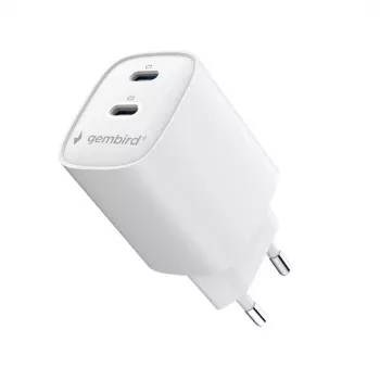 Gembird TA-UC-2C-PD45-01-W 45W USB-C dvouportová síťová nabíječka bílá