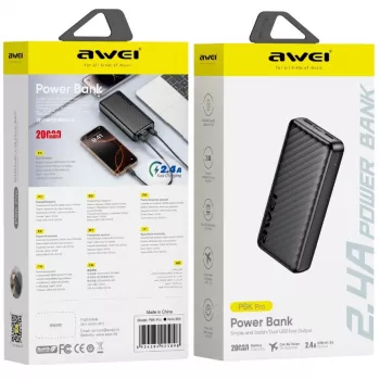AWEI P6K Pro power banka 20000mAh 2xUSB-A/USB-C černá