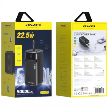 AWEI PA-106 power banka 50000mAh 22.5W PD 3xUSB-C černá