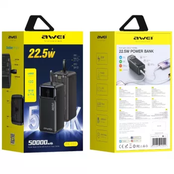 AWEI PA-107 power banka 50000mAh 22.5W PD 3xUSB černá