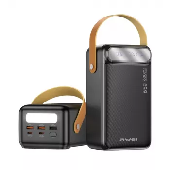 AWEI PA-82 power banka 60000mAh 65W PD 2xUSB-A/USB-C černá