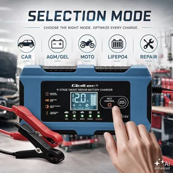 Inteligentní nabíječka baterií Qoltec 52668 12V 10A s funkcí opravy pro AGM GEL LiFePO4