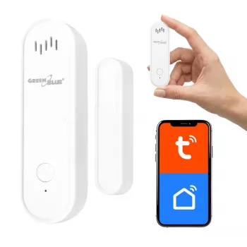 GREENBLUE GB478 Bezdrátový WiFi senzor dveří/oken – Chytrý magnetický kontakt, aplikace Tuya & Gosund, Alexa/Google, na baterie, bílý