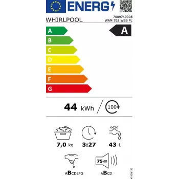 Whirlpool WAM762WBBPL 7 kg 1200 rpm Washing Machine with 6th Sense Technology, FreshCare+, Clean+, 14 Programs, LED Display, Child Lock, Delay Start, Energy Class C, White