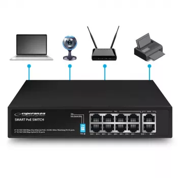 Esperanza 10portový PoE+ switch 10/100/1000 120W MATRIX ENS108