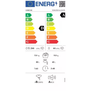 Gorenje WDG2PS954A1D2/PL pračka se sušičkou, 9 kg praní / 6 kg sušení, 1400 ot/min, energetická třída A, bílá