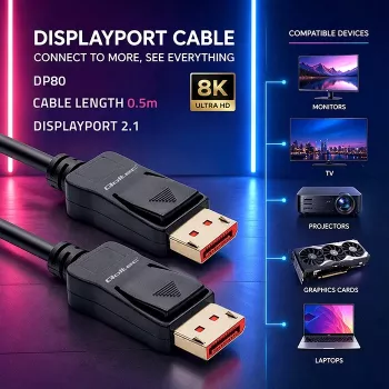 QOLTEC DisplayPort kabel M/M v2.1 54G 0,5m