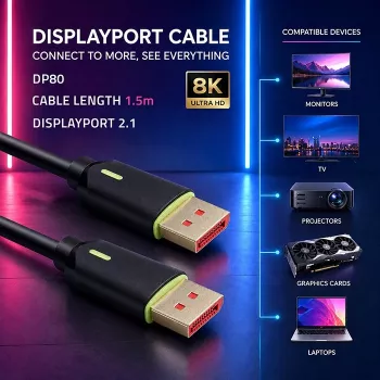 QOLTEC DisplayPort kabel M/M v2.1 80G 1,5m černý