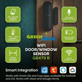 GREENBLUE GB479 B bezdrátový Wi-Fi senzor dveří/oken - bílý